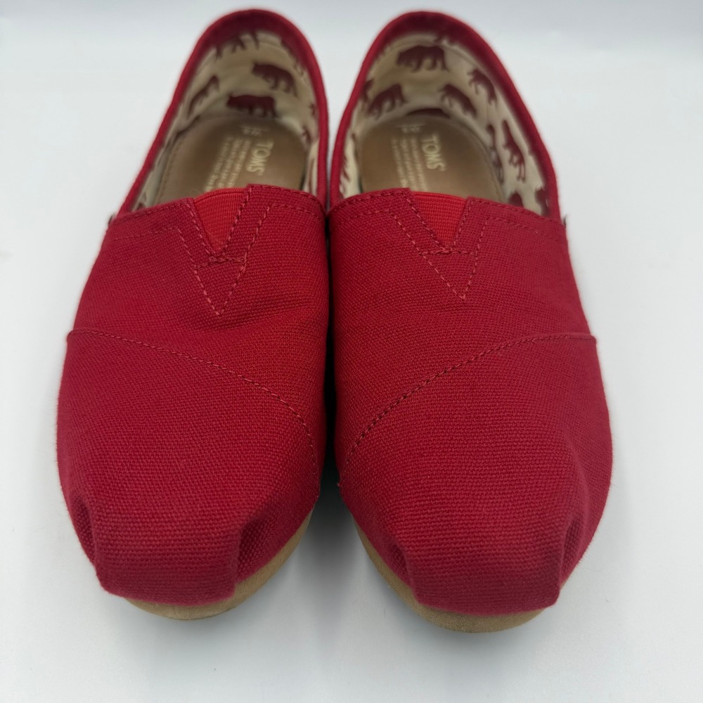 TOMS Classic Alpargata Womens 8 Red Canvas Slip On Flats Casual Comfort Shoes